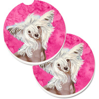 "Caroline's Treasures Pink Chinese Crested Set of 2 Cup Holder Car Coasters LH9392PKCARC, 2.56, Multicolor"