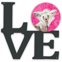 "Caroline's Treasures Pink Chinese Crested Metal Artwork Love wall-decor, Multicolor"