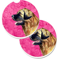 "Caroline's Treasures Pink Leonberger Set of 2 Cup Holder Car Coasters LH9393PKCARC, 2.56, Multicolor"