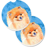 "Caroline's Treasures Blue Pomeranian Set of 2 Cup Holder Car Coasters LH9395BUCARC, 2.56, Multicolor"