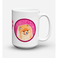 "Caroline's Treasures LH9395PK-CM15 Pomeranian Microwavable Ceramic Coffee Mug, 15 oz, Multicolor"