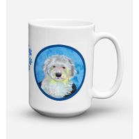 "Caroline's Treasures LH9396BU-CM15 Old English Sheepdog Microwavable Ceramic Coffee Mug, 15 oz, Multicolor"