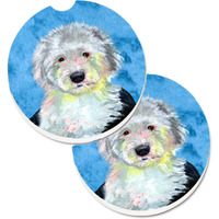 "Caroline's Treasures Blue Old English Sheepdog Set of 2 Cup Holder Car Coasters LH9396BUCARC, 2.56, Multicolor"
