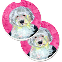 "Caroline's Treasures Pink Old English Sheepdog Set of 2 Cup Holder Car Coasters LH9396PKCARC, 2.56, Multicolor"