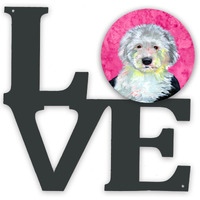 "Caroline's Treasures Pink Old English Sheepdog Metal Artwork Love wall-decor, Multicolor"