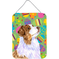 "Caroline's Treasures LH9408DS1216 Australian Shepherd Easter Eggtravaganza Wall or Door Hanging Prints, 16"" x 12"", Multicolor"