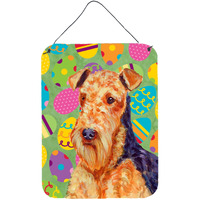 "Caroline's Treasures LH9426DS1216 Airedale Easter Eggtravaganza Aluminium Metal Wall or Door Hanging Prints, 16"" x 12"", Multicolor"