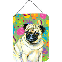 "Caroline's Treasures LH9432DS1216 Pug Easter Eggtravaganza Aluminium Metal Wall or Door Hanging Prints, 16"" x 12"", Multicolor"
