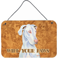 "Caroline's Treasures White Great Dane Wipe Your Paws Aluminum Metal Wall or Door Hanging Prints, 8 x 12"""