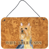 "Caroline's Treasures Silky Terrier Wipe Your Paws Aluminum Metal Wall or Door Hanging Prints, 8 x 12"""