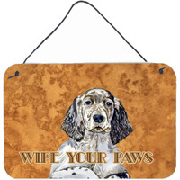 "Caroline's Treasures English Setter Wipe Your Paws Aluminum Metal Wall or Door Hanging Prints, 8 x 12"""