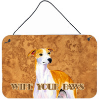 "Caroline's Treasures Whippet Wipe Your Paws Aluminum Metal Wall or Door Hanging Prints, 8 x 12"""