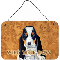"Caroline's Treasures LH9450DS812 Basset Hound Wipe Your Paws Aluminum Metal Wall or Door Hanging Prints, 8 x 12"""