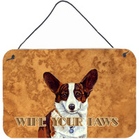 "Caroline's Treasures Cardigan Corgi Wipe Your Paws Aluminum Metal Wall or Door Hanging Prints, 8 x 12"""