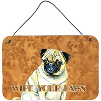 "Caroline's Treasures Fawn Pug Wipe Your Paws Aluminum Metal Wall or Door Hanging Prints, 8 x 12"""