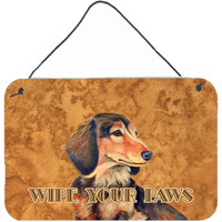 "Caroline's Treasures Longhair Chocolate Dachshund Wipe Your Paws Wall or Door Hanging Prints, 8 x 12"""