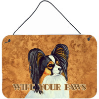 "Caroline's Treasures Papillion Wipe Your Paws Aluminum Metal Wall or Door Hanging Prints, 8 x 12"""