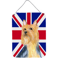 "Caroline's Treasures Silky Terrier with English Union Jack British Flag Wall or Door Hanging Prints, 16"" x 12"""