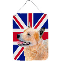 "Caroline's Treasures LH9469DS1216 Australian Cattle Dog with English Union Jack British Flag Wall or Door Hanging Prints, 16"" x 12"""