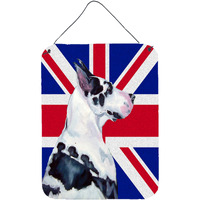 "Caroline's Treasures LH9478DS1216 Great Dane with English Union Jack British Flag Wall or Door Hanging Prints, 16"" x 12"""