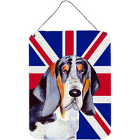 "Caroline's Treasures LH9479DS1216 Basset Hound with English Union Jack British Flag Wall or Door Hanging Prints, 16"" x 12"""