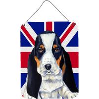 "Caroline's Treasures LH9481DS1216 Basset Hound with English Union Jack British Flag Wall or Door Hanging Prints, 16"" x 12"""