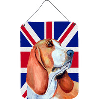 "Caroline's Treasures LH9484DS1216 Basset Hound with English Union Jack British Flag Wall or Door Hanging Prints, 16"" x 12"""