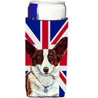 Corgi with English Union Jack British Flag Ultra Beverage Insulators for slim cans LH9485MUK
