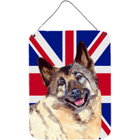 "Caroline's Treasures Norwegian Elkhound with English Union Jack British Flag Wall or Door Hanging Prints, 16"" x 12"""