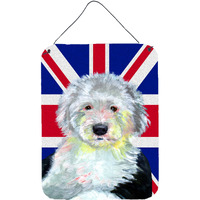 "Caroline's Treasures Old English Sheepdog with English Union Jack British Flag Wall or Door Hanging Prints, 16"" x 12"""