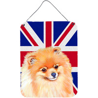 "Caroline's Treasures Pomeranian with English Union Jack British Flag Wall or Door Hanging Prints, 16"" x 12"""