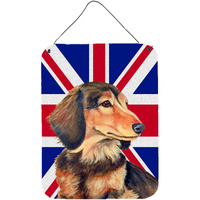 "Caroline's Treasures LH9502DS1216 Dachshund with English Union Jack British Flag Wall or Door Hanging Prints, 16"" x 12"""