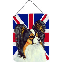 "Caroline's Treasures LH9503DS1216 Papillon with English Union Jack British Flag Wall or Door Hanging Prints, 16"" x 12"""