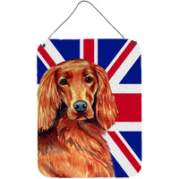 "Caroline's Treasures Irish Setter with English Union Jack British Flag Wall or Door Hanging Prints, 16"" x 12"""