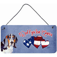 "Caroline's Treasures LH9530DS612 Woof If You Love America Basset Hound Wall or Door Hanging Prints, 6 x 12"""