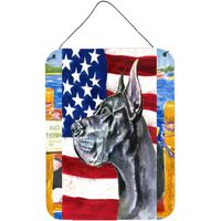 "Caroline's Treasures LH9543DS1216 Black Great Dane USA Patriotic American Flag Wall or Door Hanging Prints, 16 x 12"", Multicolor"