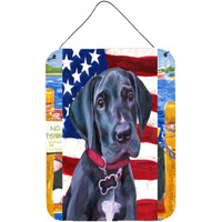 "Caroline's Treasures Black Dane Puppy USA Patriotic American Flag Door Hanging Prints wall-decor, 16 x 12, Multicolor"