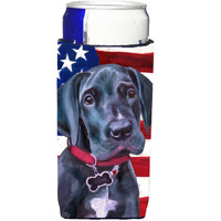 Black Great Dane Puppy USA Patriotic American Flag Ultra Beverage Insulators for slim cans LH9544MUK