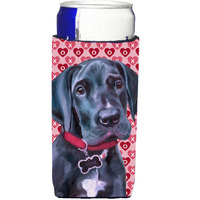 Black Great Dane Puppy Hearts Love and Valentine's Day Ultra Beverage Insulators for slim cans LH9565MUK