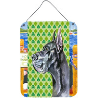 "Caroline's Treasures LH9571DS1216 Black Great Dane St. Patrick's Day Shamrock Wall or Door Hanging Prints, 16 x 12"", Multicolor"