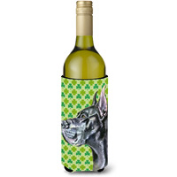 Black Great Dane St. Patrick's Day Shamrock Wine Bottle Beverage Insulator Hugger LH9571LITERK