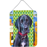 "Caroline's Treasures LH9572DS1216 Black Great Dane Puppy St. Patrick's Day Shamrock Wall or Door Hanging Prints, 16 x 12"", Multicolor"