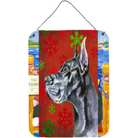 "Caroline's Treasures LH9578DS1216 Black Great Dane Red Snowflakes Holiday Christmas Wall or Door Hanging Prints, 16 x 12"", Multicolor"
