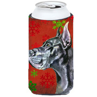 Black Great Dane Red Snowflakes Holiday Christmas Tall Boy Beverage Insulator Hugger LH9578TBC