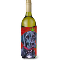 Black Great Dane Puppy Red Snowflakes Holiday Christmas Wine Bottle Beverage Insulator Hugger LH9579LITERK