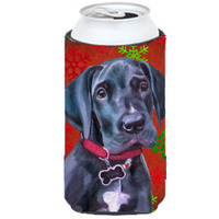 Black Great Dane Puppy Red Snowflakes Holiday Christmas Tall Boy Beverage Insulator Hugger LH9579TBC
