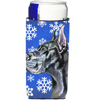 Black Great Dane Winter Snowflakes Holiday Ultra Beverage Insulators for slim cans LH9585MUK