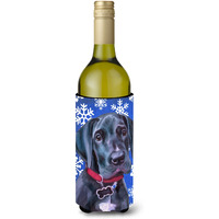 Black Great Dane Puppy Winter Snowflakes Holiday Wine Bottle Beverage Insulator Hugger LH9586LITERK