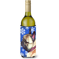 French Bulldog Frenchie Winter Snowflakes Holiday Wine Bottle Beverage Insulator Hugger LH9587LITERK