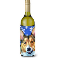 Corgi Winter Snowflakes Holiday Wine Bottle Beverage Insulator Hugger LH9588LITERK